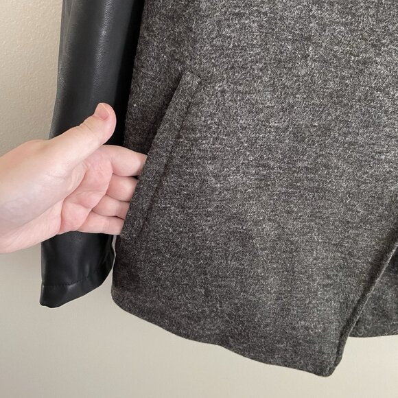 Fabletics Womn XL Fleece Faux Leather Pockets Wrap Front Grunge Moto Milano Coat - Picture 5 of 14